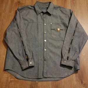 Pelle Pelle Gray Denim Button-Up Jacket with Brown Accent